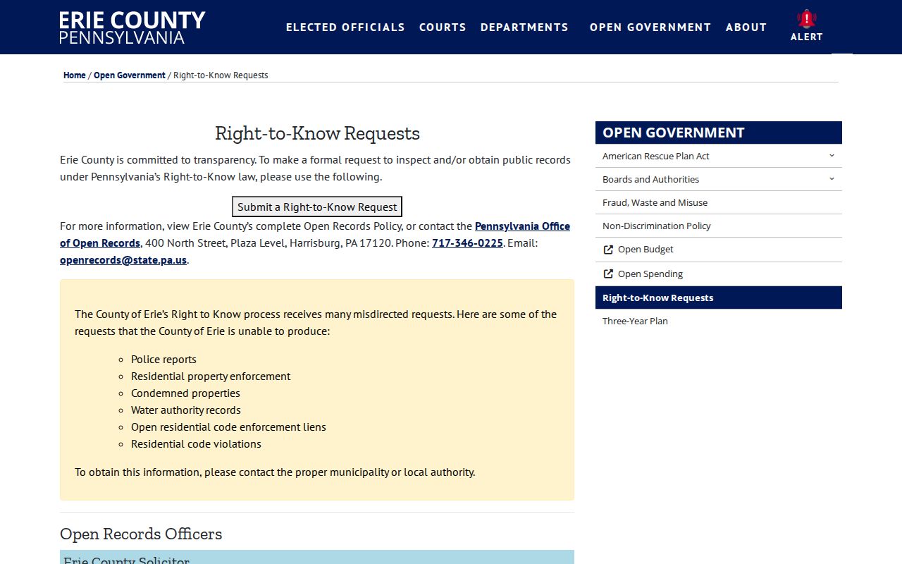 Erie County released inmate mugshot records request page