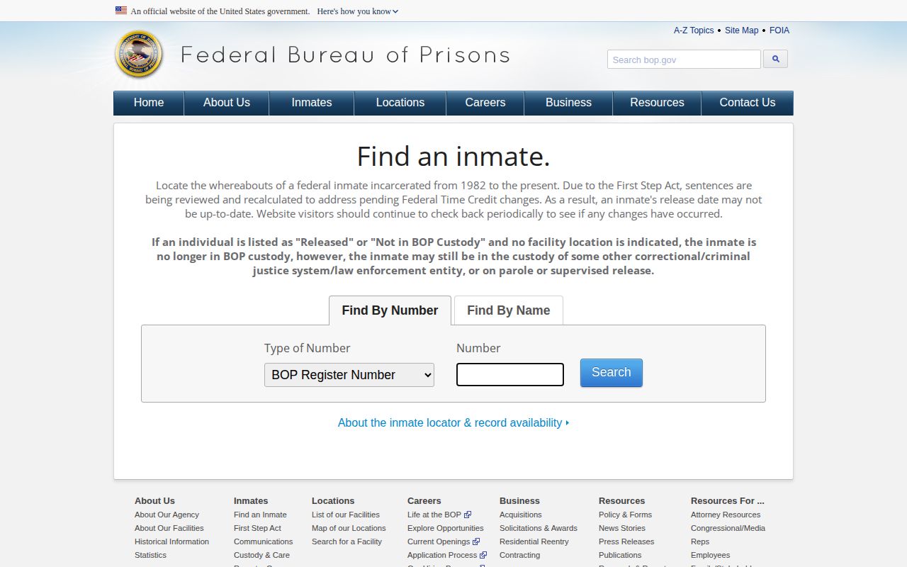 Federal Bureau of Prisons release lookup for Erie records
